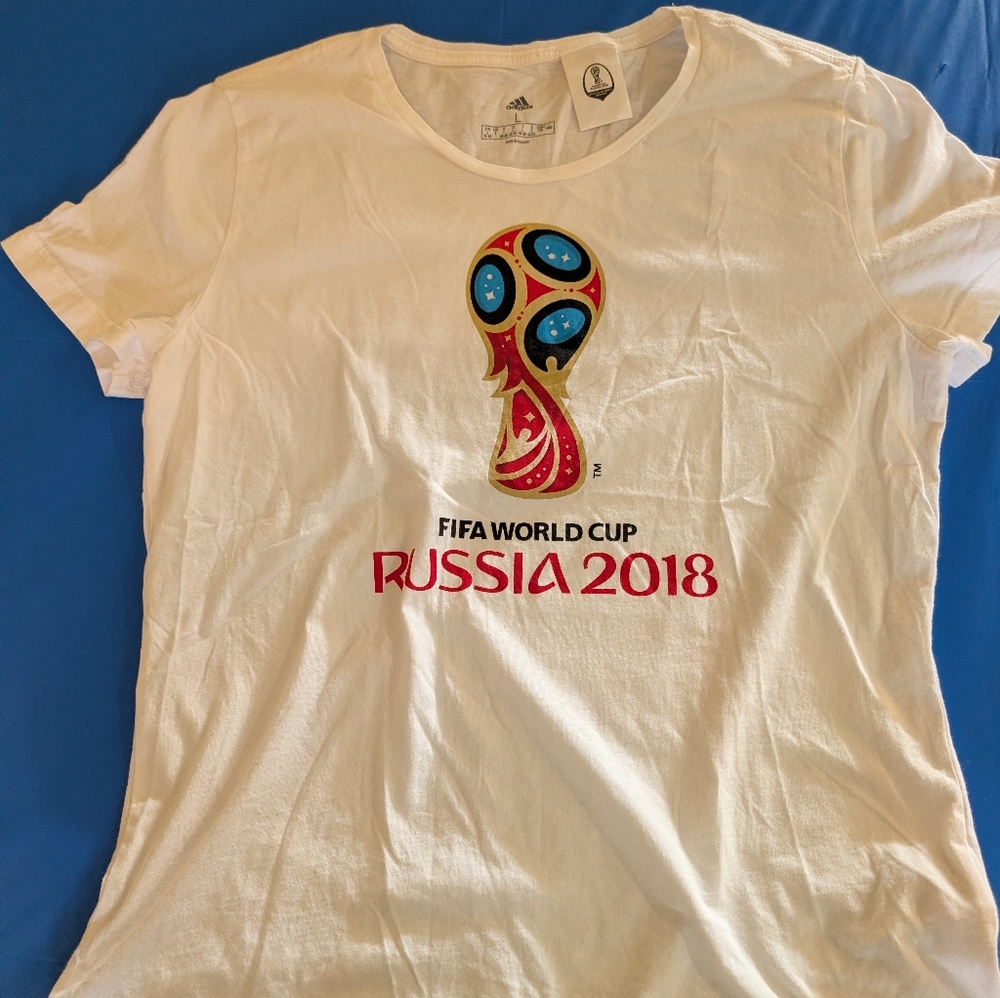 Adidas White T-Shirt with Red  FIFA World Cup Design (Kids Size L)